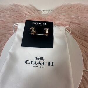 Coach Diamond Huggie New York Black and Gold Earrings